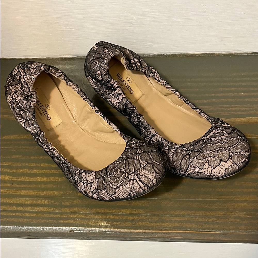 Valentino Black Flats with Intricate Design